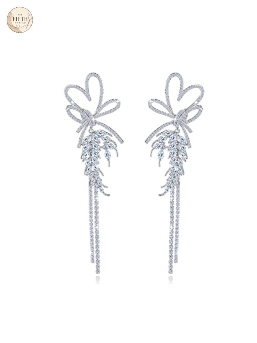 18K White Gold Plated Sterling Silver Cubic Zirconia Dangle Earrings